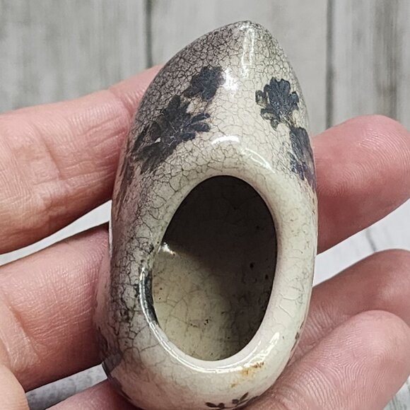 Vintage Miniature Porcelain Clog Shoe Figurine Hand Painted Glazed 2'' Gray - Picture 3 of 7